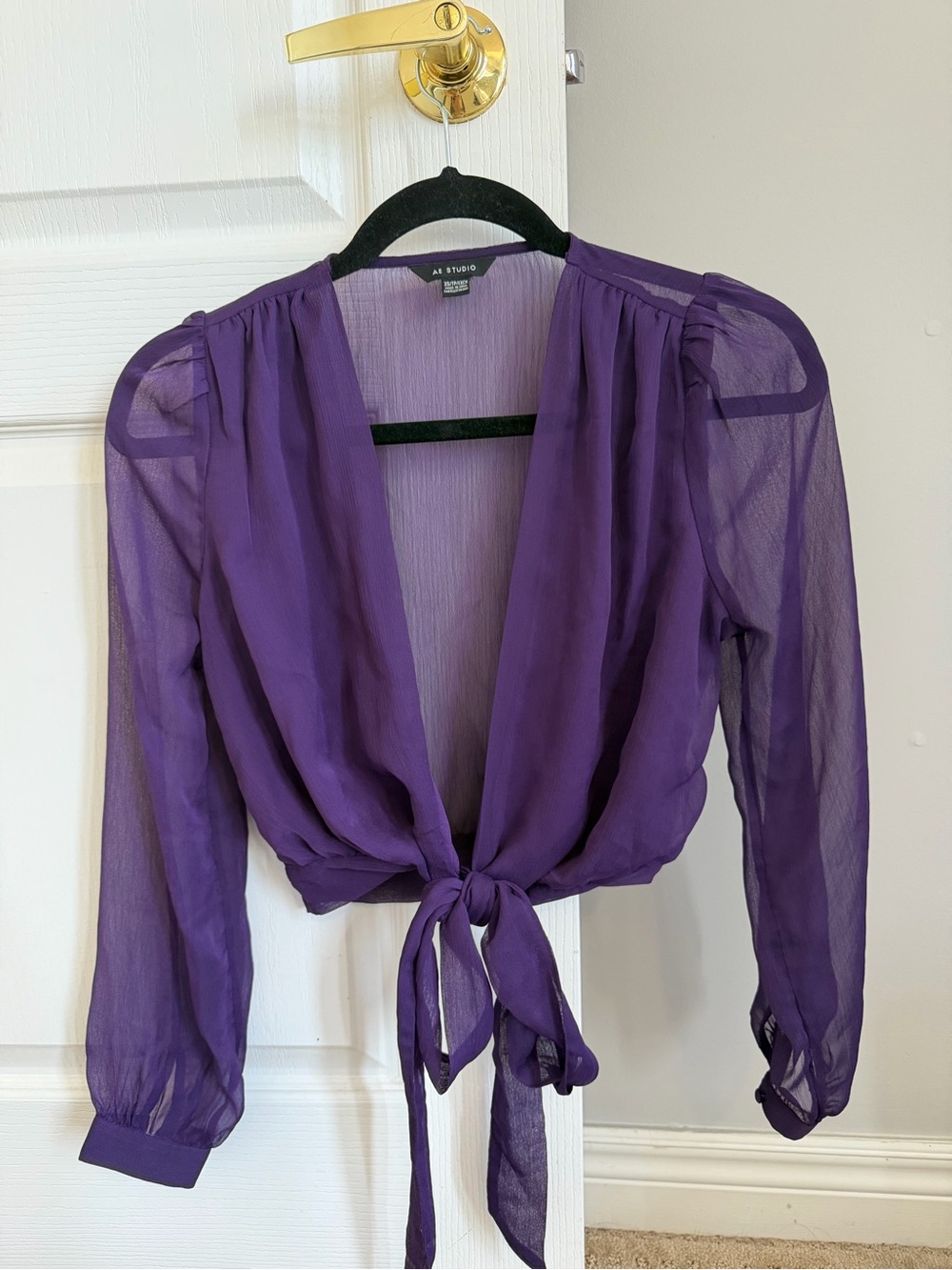 Purple Sheer Tie-Front Blouse